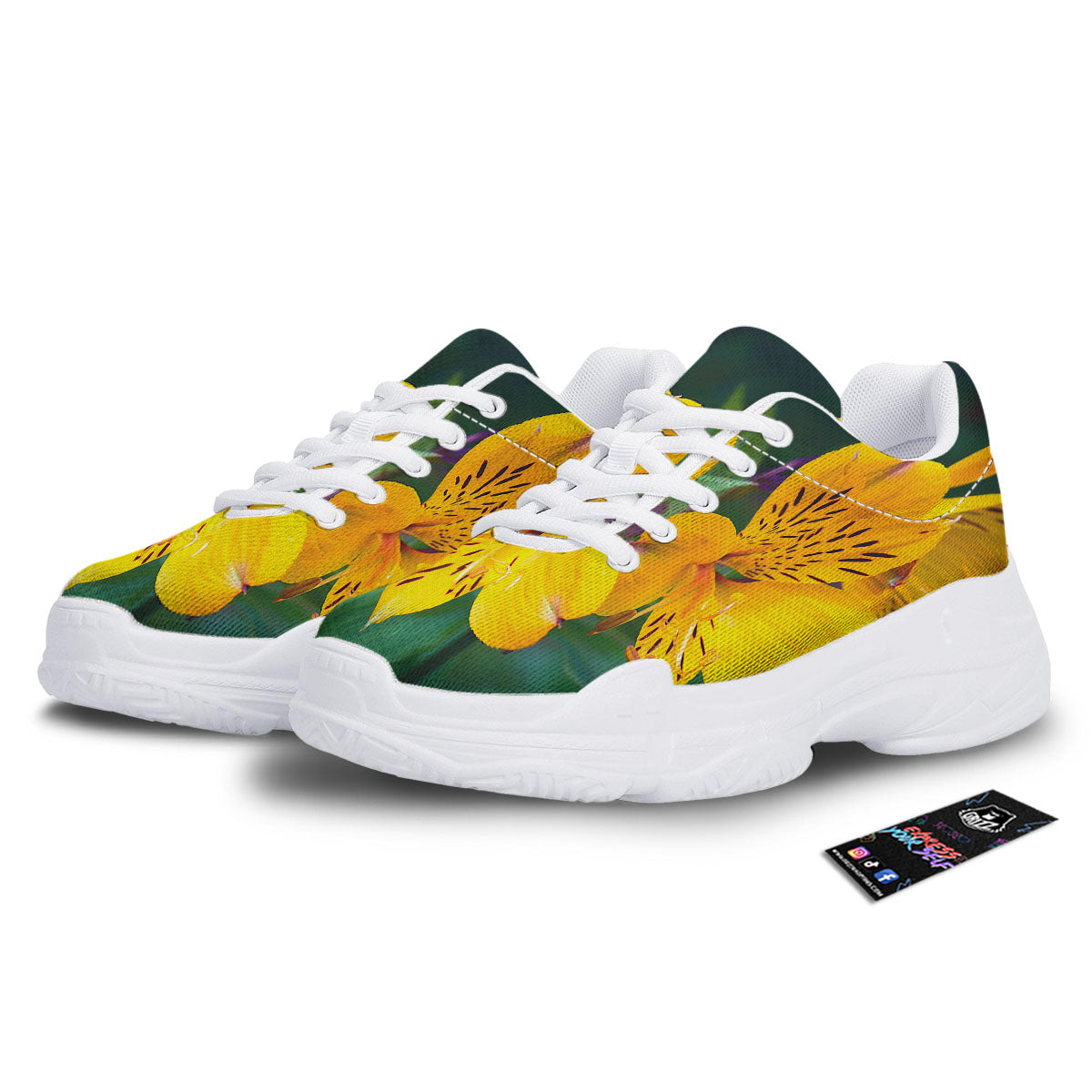 Alstroemeria Yellow Print White Chunky Shoes-grizzshop