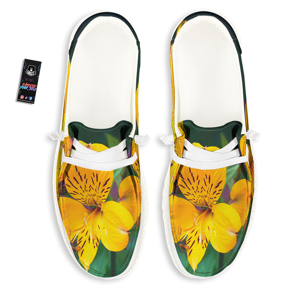 Alstroemeria Yellow Print White Loafers-grizzshop