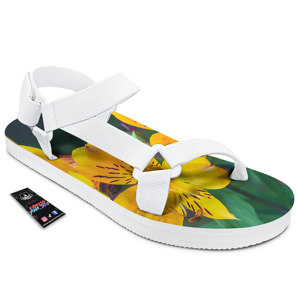 Alstroemeria Yellow Print White Open Toe Sandals-grizzshop