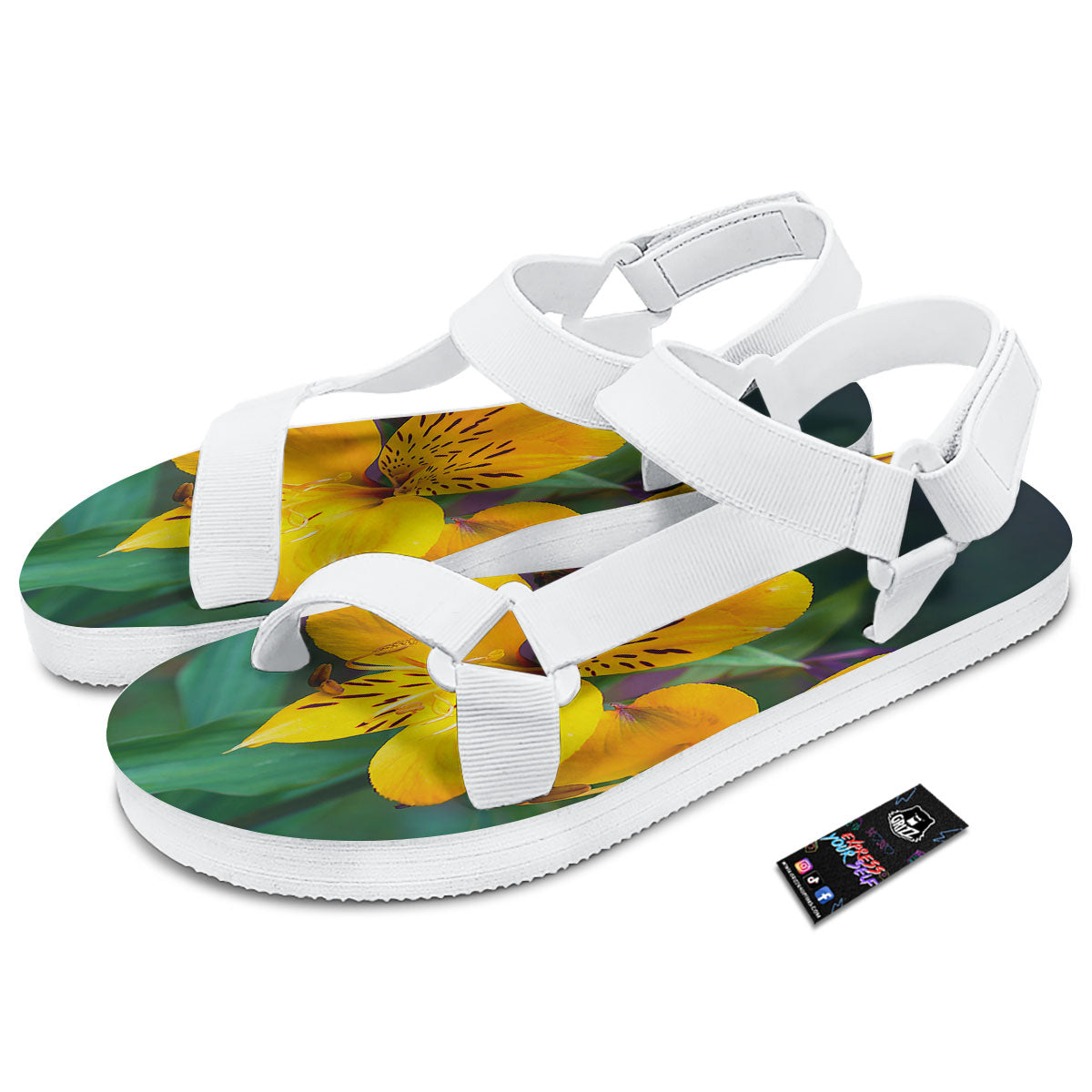 Alstroemeria Yellow Print White Open Toe Sandals-grizzshop