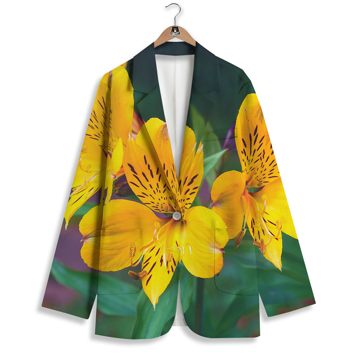 Alstroemeria Yellow Print Women's Blazer-grizzshop
