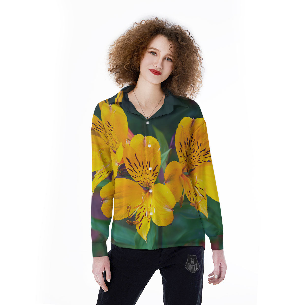 Alstroemeria Yellow Print Women's Long Sleeve Shirts-grizzshop