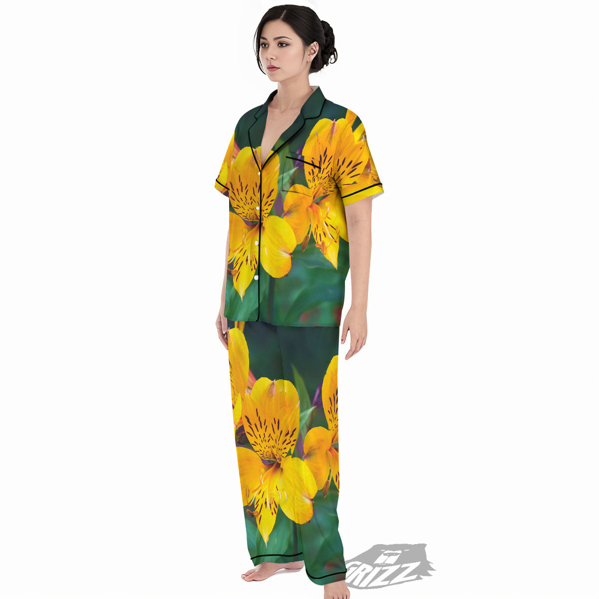 Alstroemeria Yellow Print Women's Pajamas Set-grizzshop