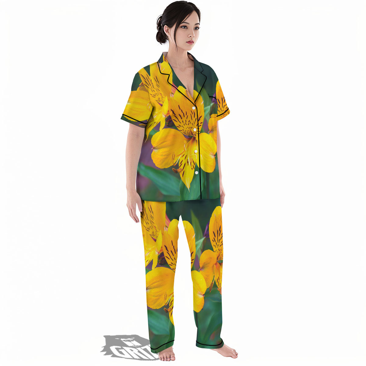 Alstroemeria Yellow Print Women's Pajamas Set-grizzshop