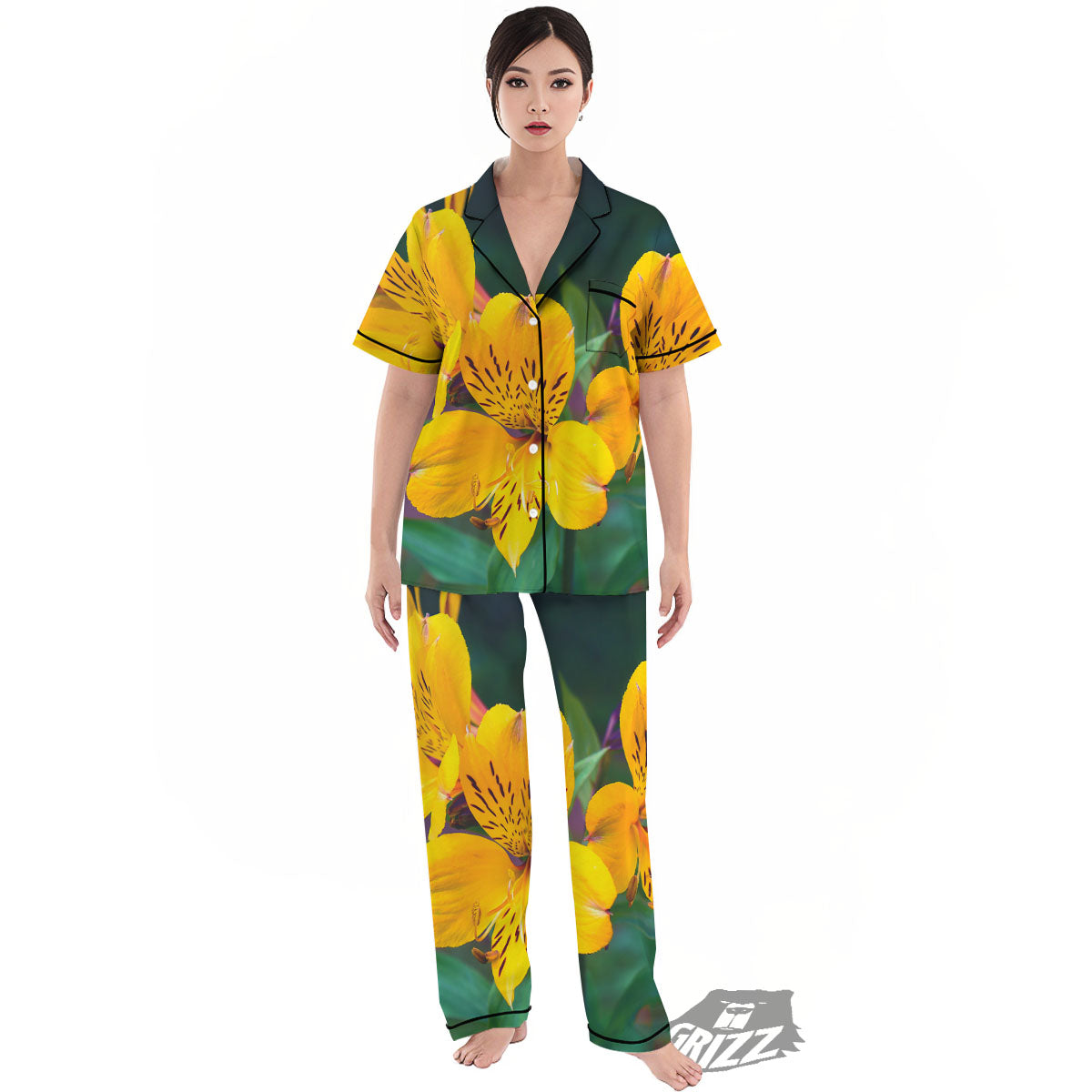 Alstroemeria Yellow Print Women's Pajamas Set-grizzshop