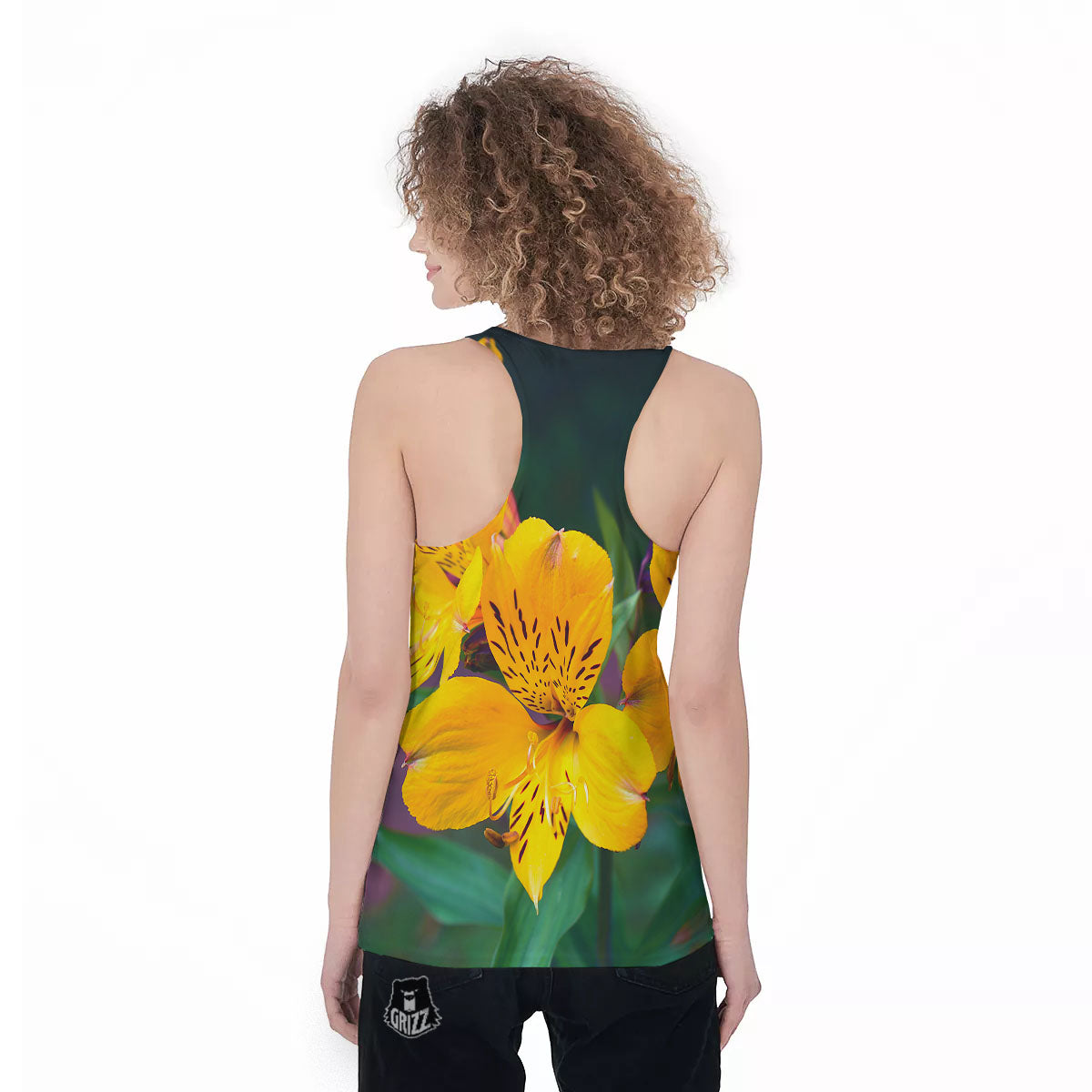 Alstroemeria Yellow Print Women's Racerback Tank Top-grizzshop
