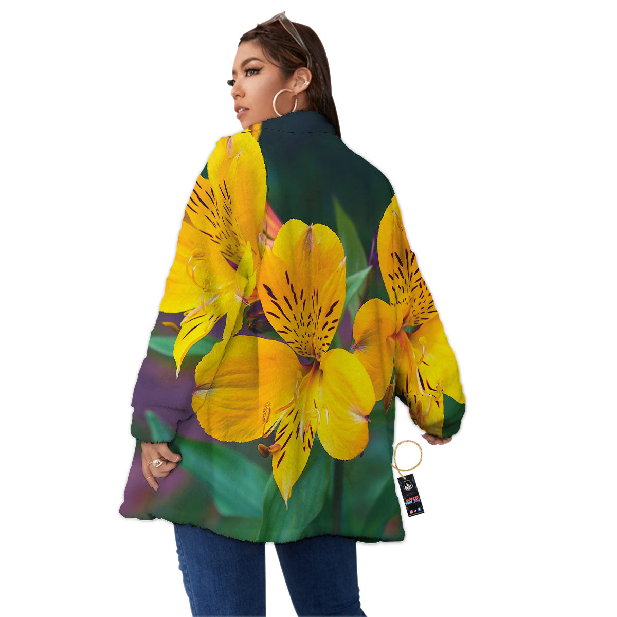 Alstroemeria Yellow Print Women's Sherpa Jacket-grizzshop
