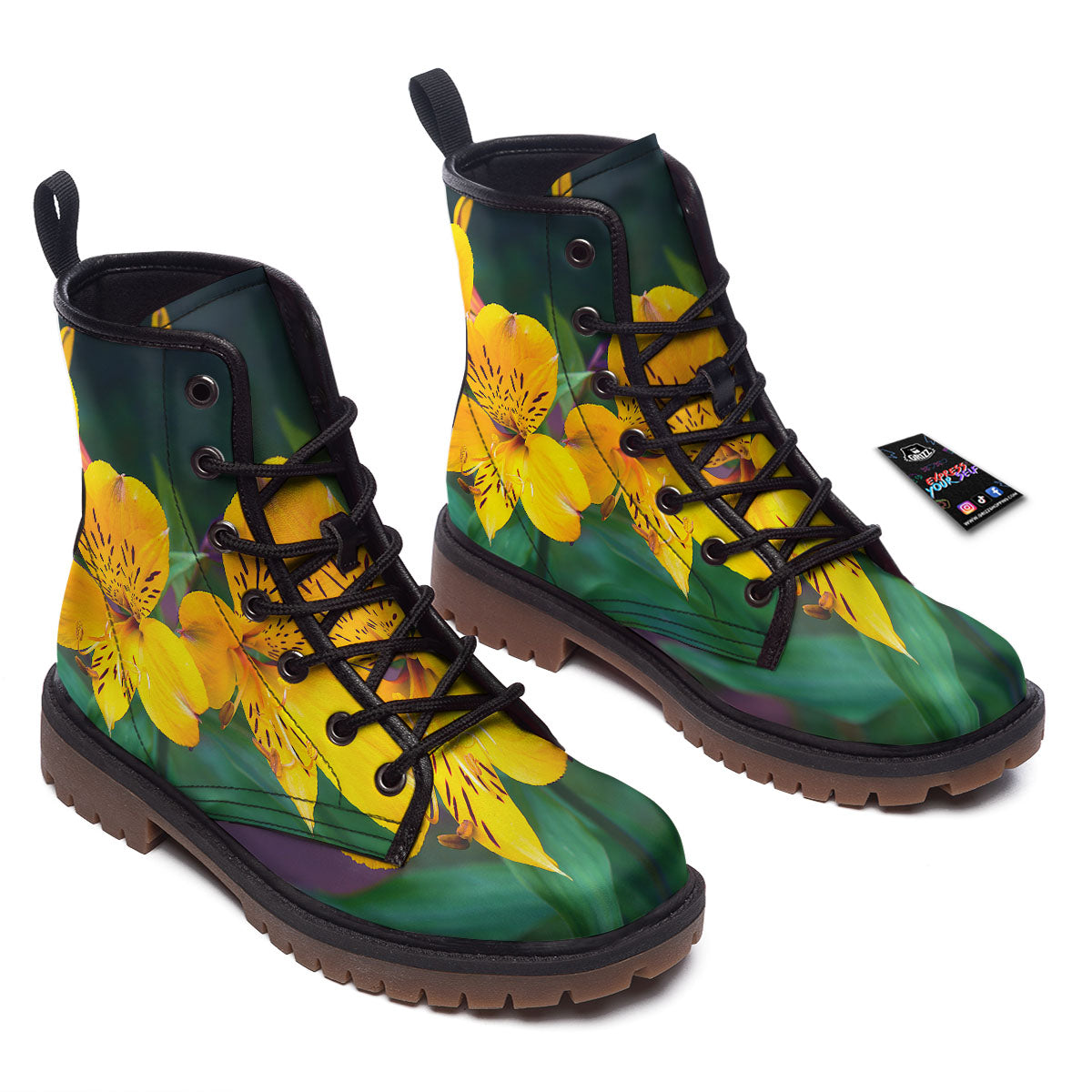 Alstroemeria Yellow Print Work Boots-grizzshop