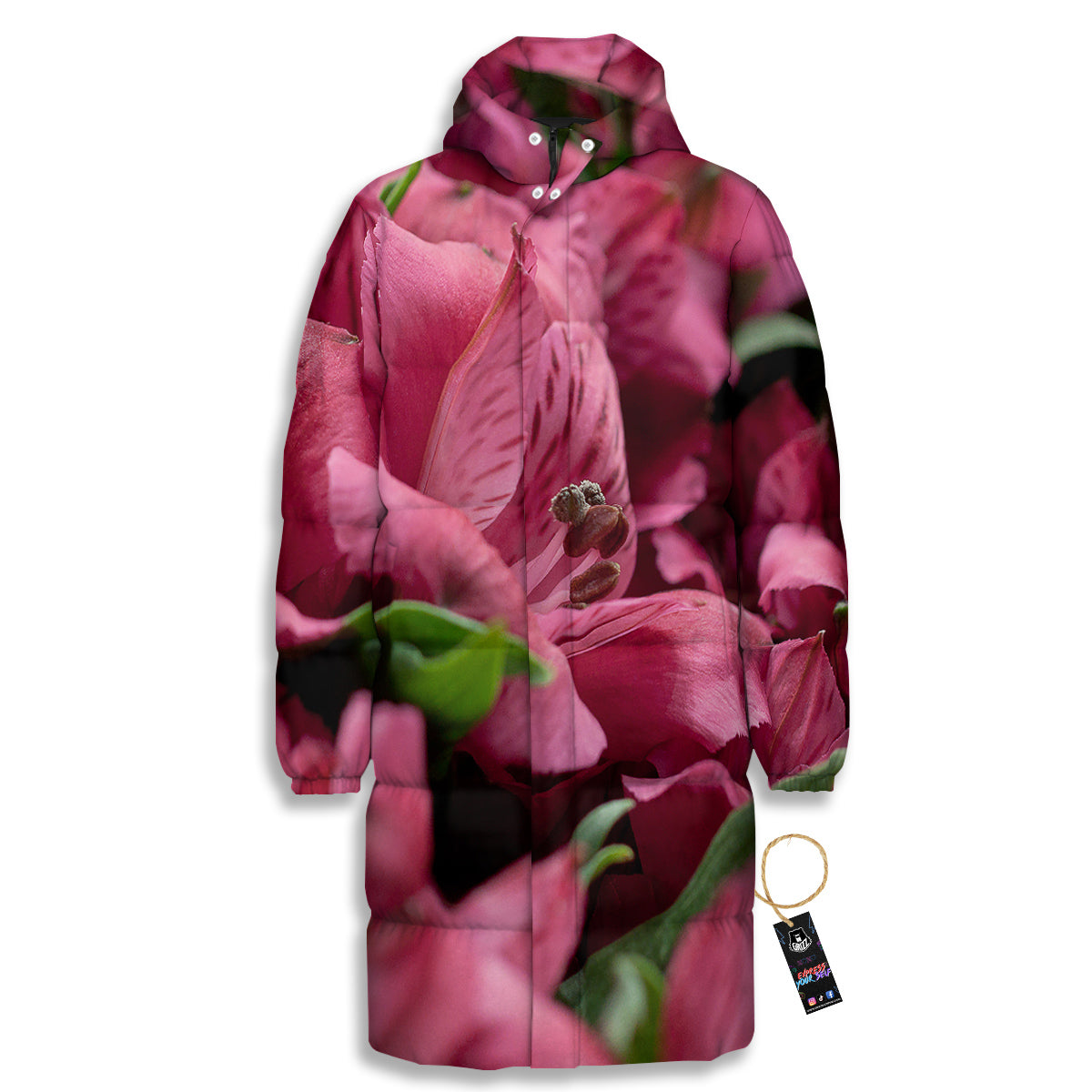 Alstroemeria Burgundy Print Long Down Jacket