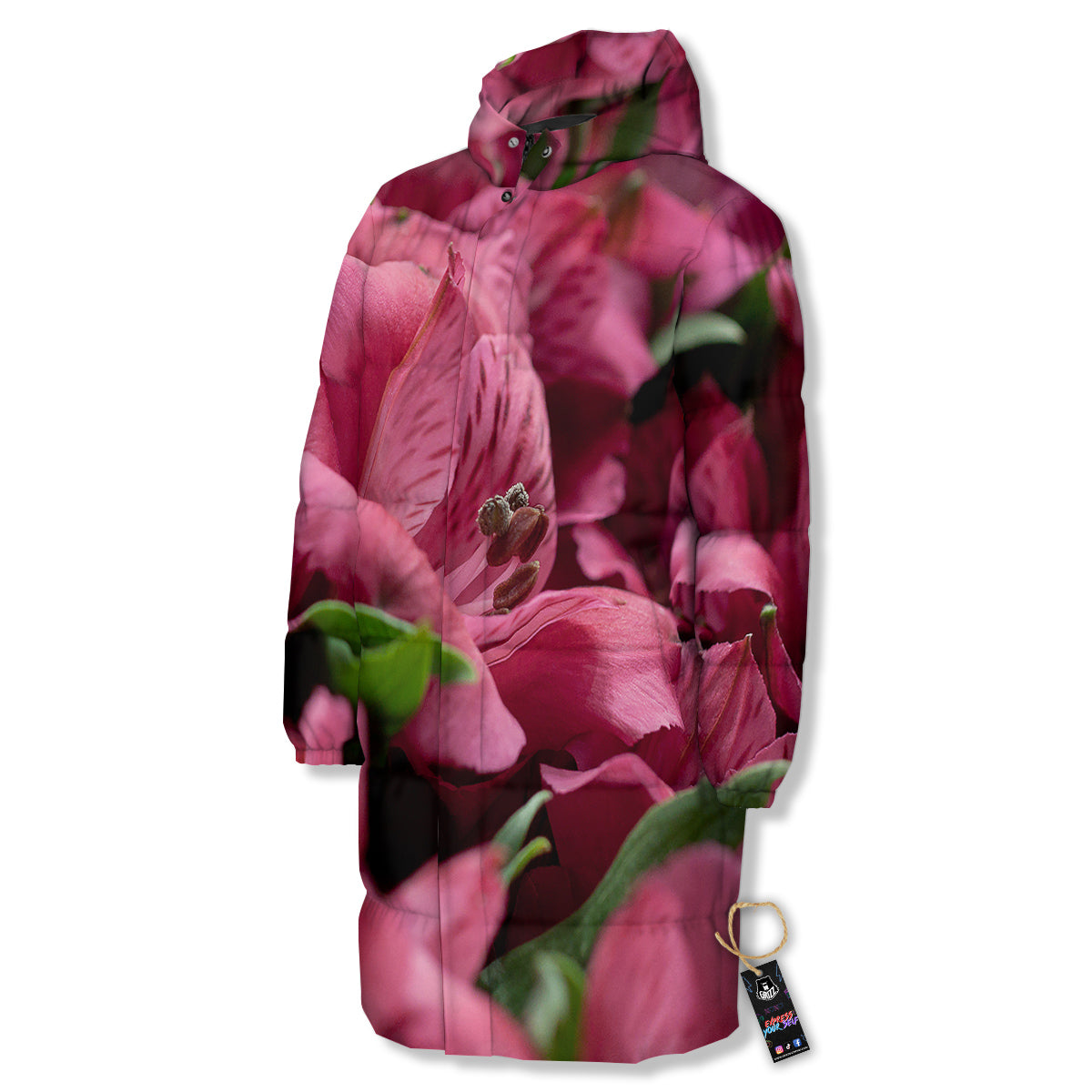 Alstroemeria Burgundy Print Long Down Jacket