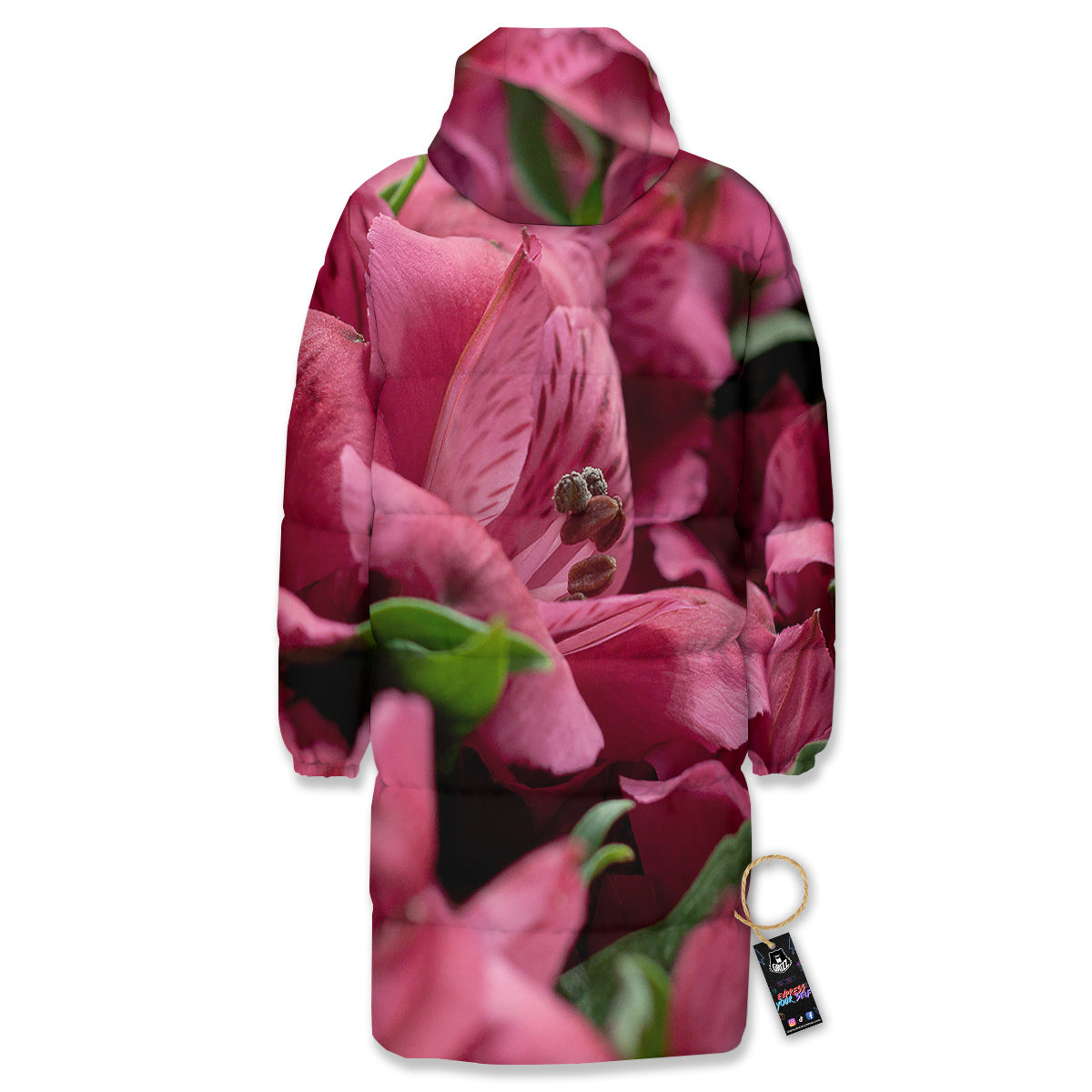 Alstroemeria Burgundy Print Long Down Jacket