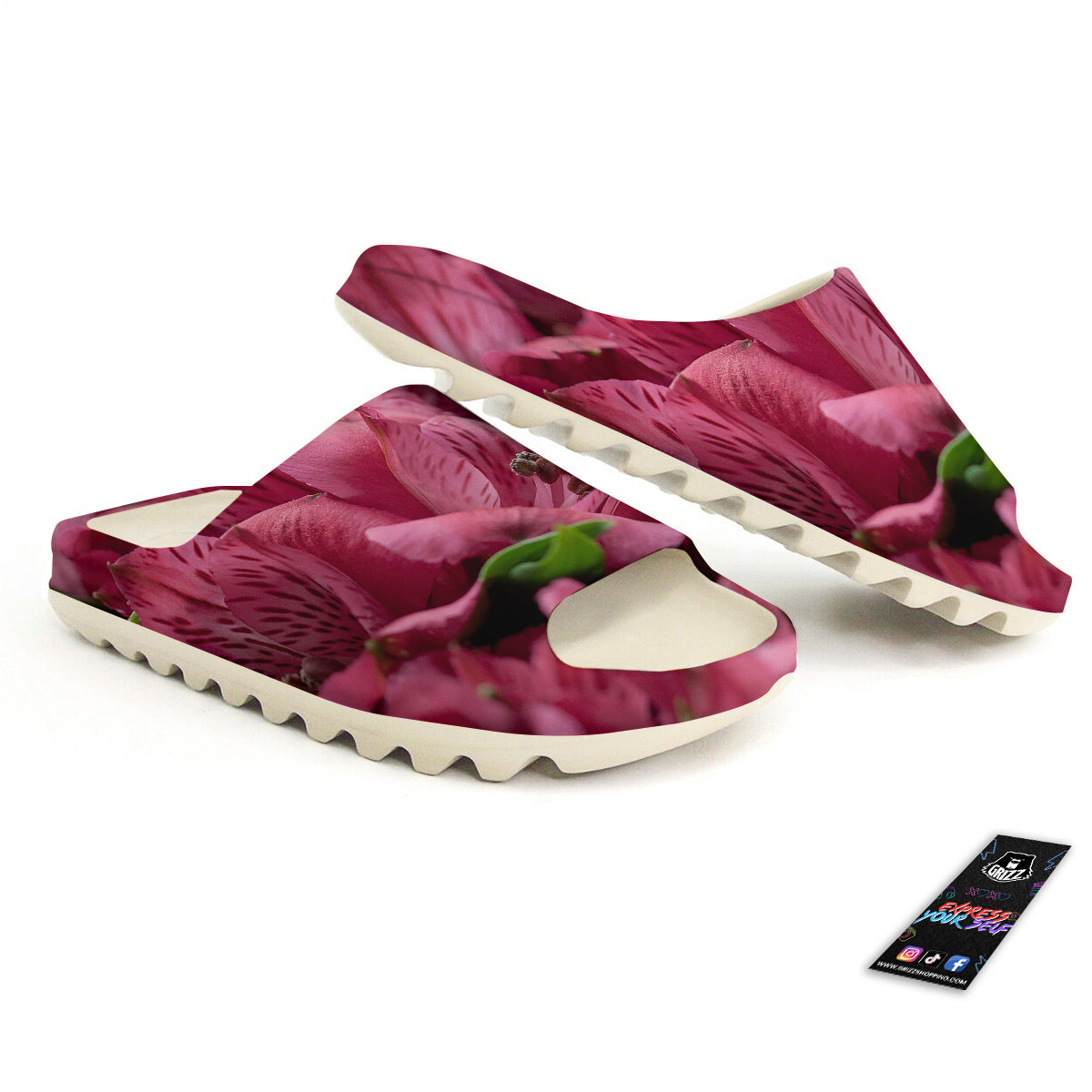 Alstroemeria Burgundy Print Sandals-grizzshop