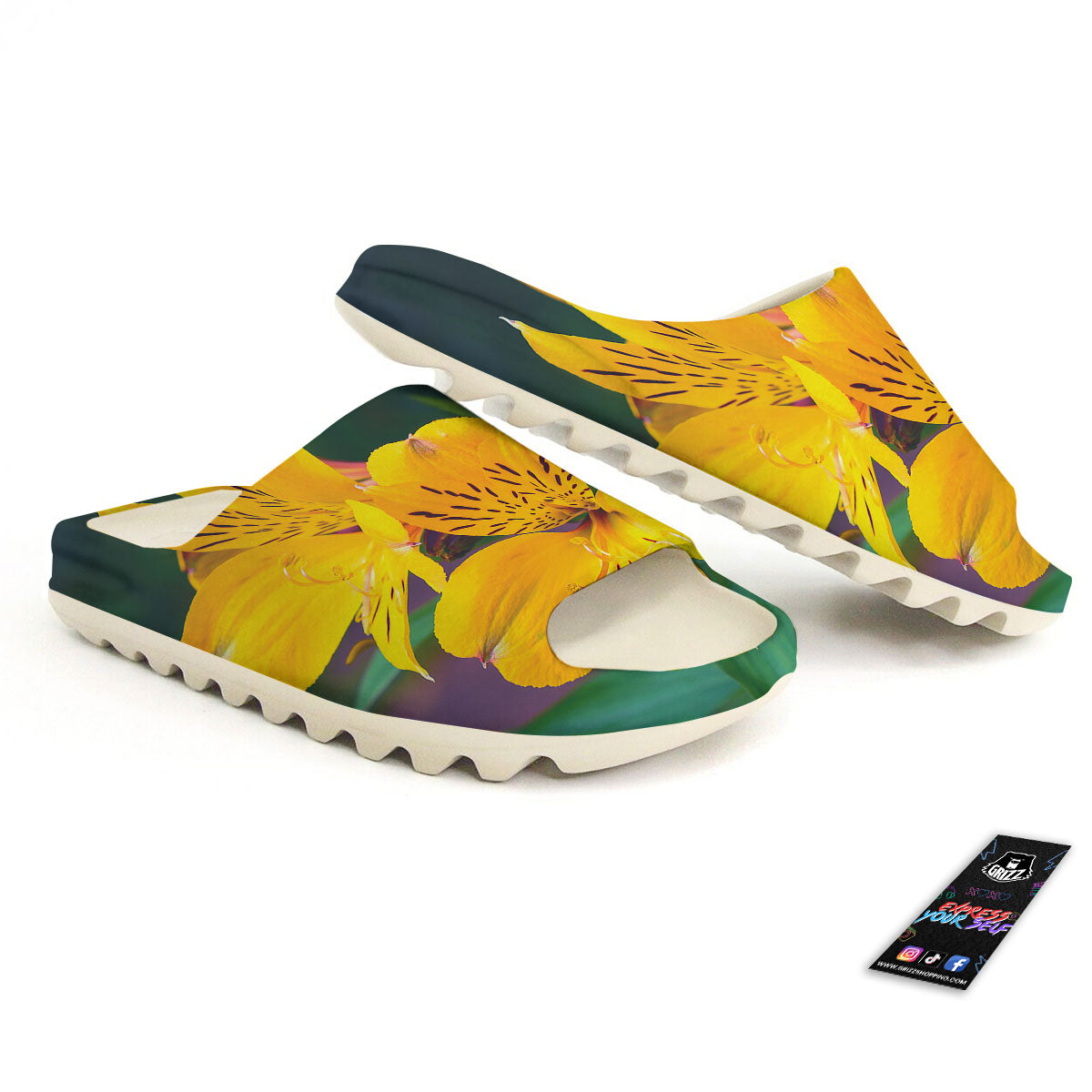 Alstroemeria Yellow Print Sandals-grizzshop