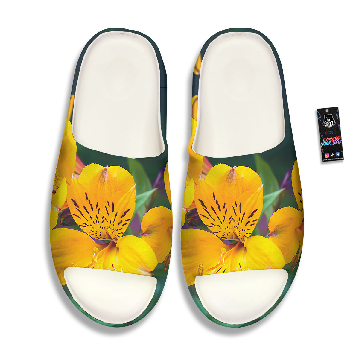 Alstroemeria Yellow Print Sandals-grizzshop