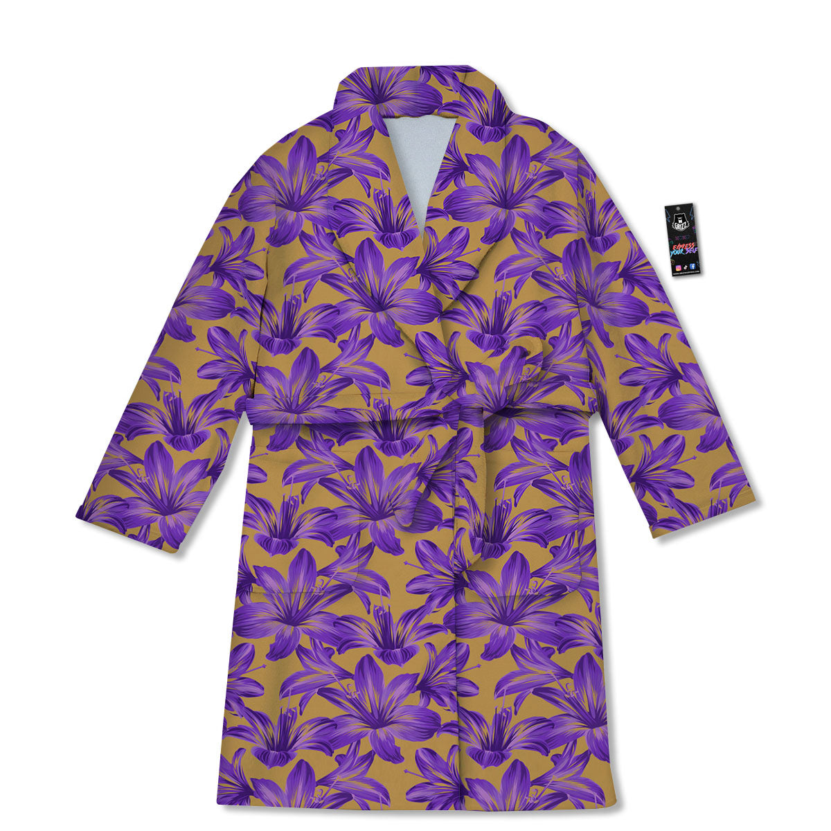 Amaryllis Japanese Purple Print Pattern Bathrobe-grizzshop