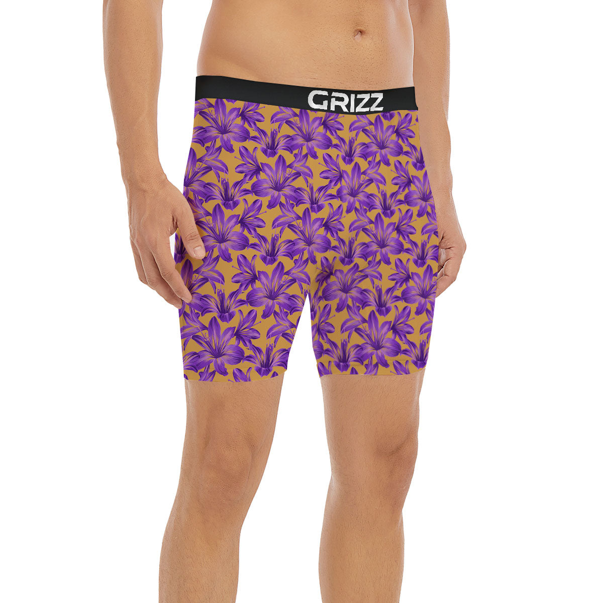 Amaryllis Japanese Purple Print Pattern Boxer Briefs-grizzshop