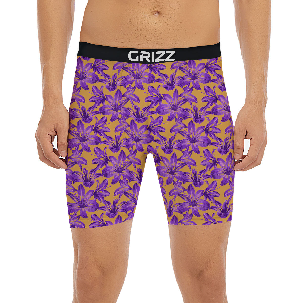 Amaryllis Japanese Purple Print Pattern Boxer Briefs-grizzshop