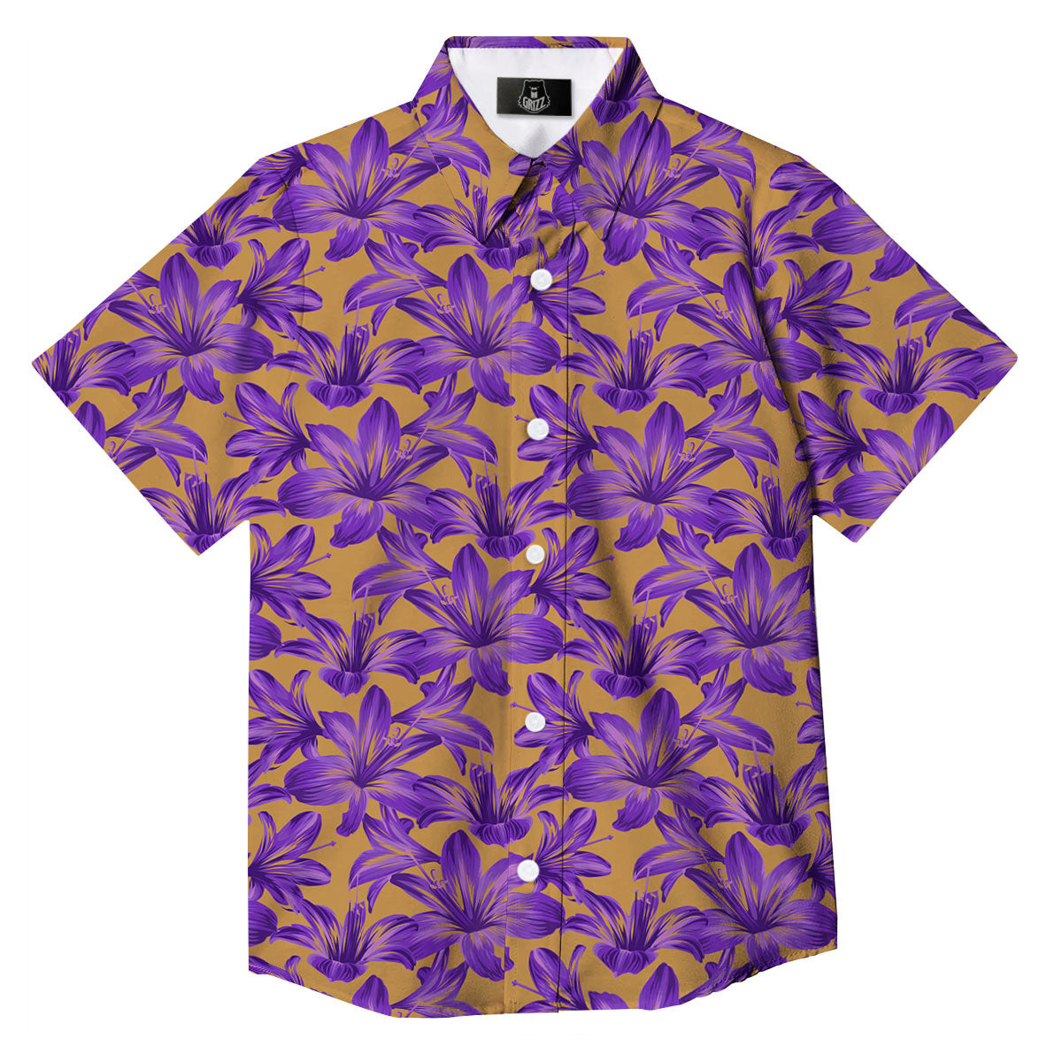 Amaryllis Japanese Purple Print Pattern Button Up Shirt-grizzshop