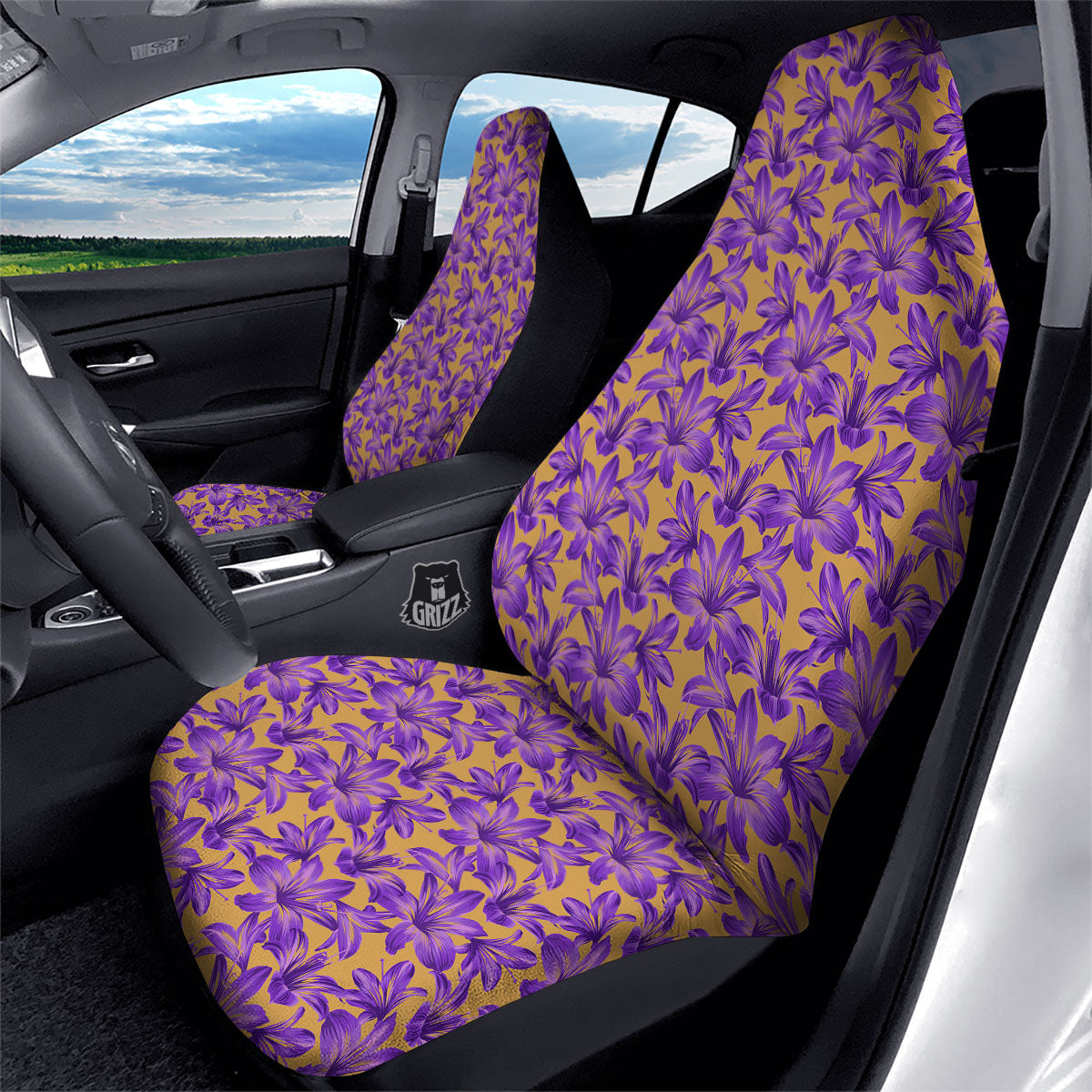 Amaryllis Japanese Purple Print Pattern Car Seat Covers-grizzshop