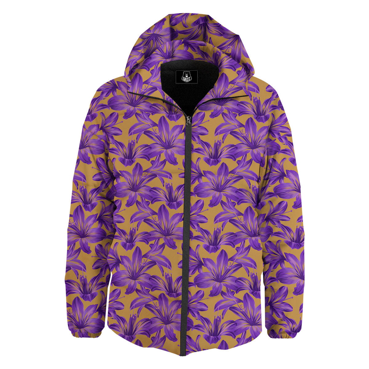 Amaryllis Japanese Purple Print Pattern Down Jacket-grizzshop