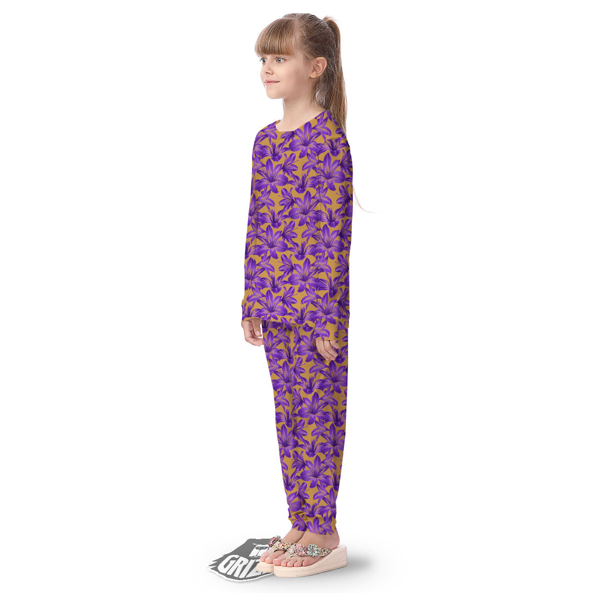 Amaryllis Japanese Purple Print Pattern Kid's Pajamas-grizzshop