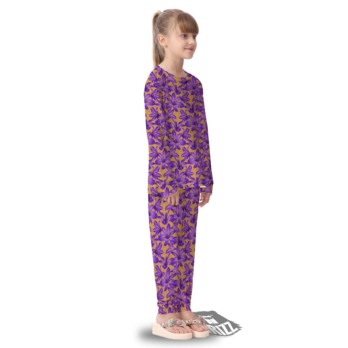 Amaryllis Japanese Purple Print Pattern Kid's Pajamas-grizzshop