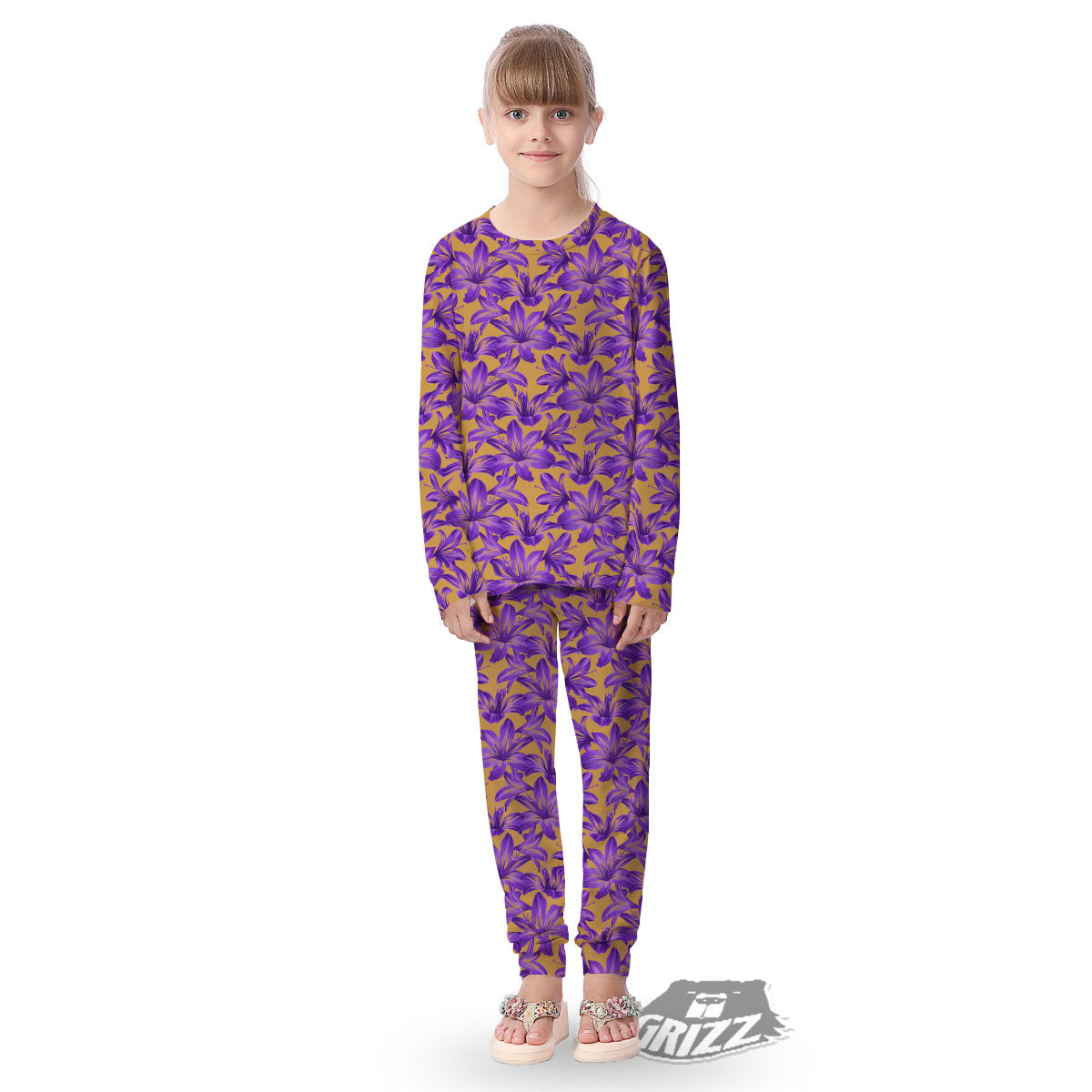 Amaryllis Japanese Purple Print Pattern Kid's Pajamas-grizzshop
