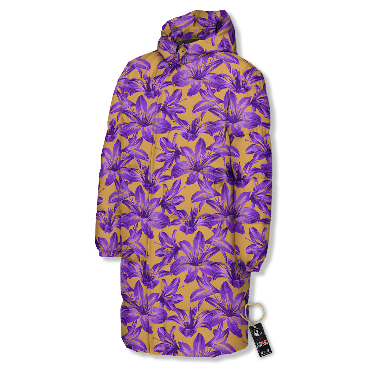 Amaryllis Japanese Purple Print Pattern Long Down Jacket-grizzshop