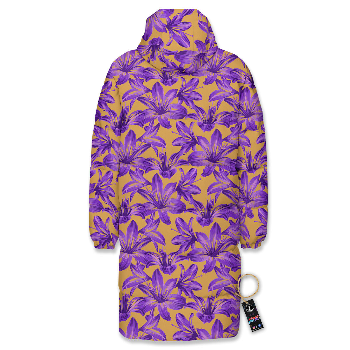 Amaryllis Japanese Purple Print Pattern Long Down Jacket-grizzshop