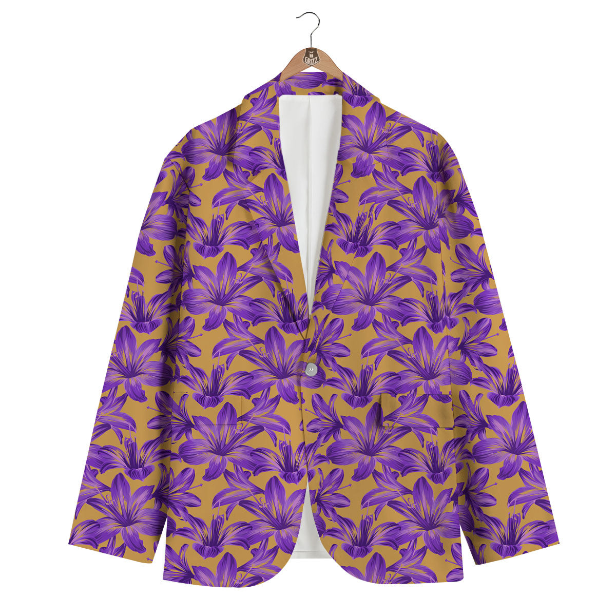 Amaryllis Japanese Purple Print Pattern Men's Blazer-grizzshop