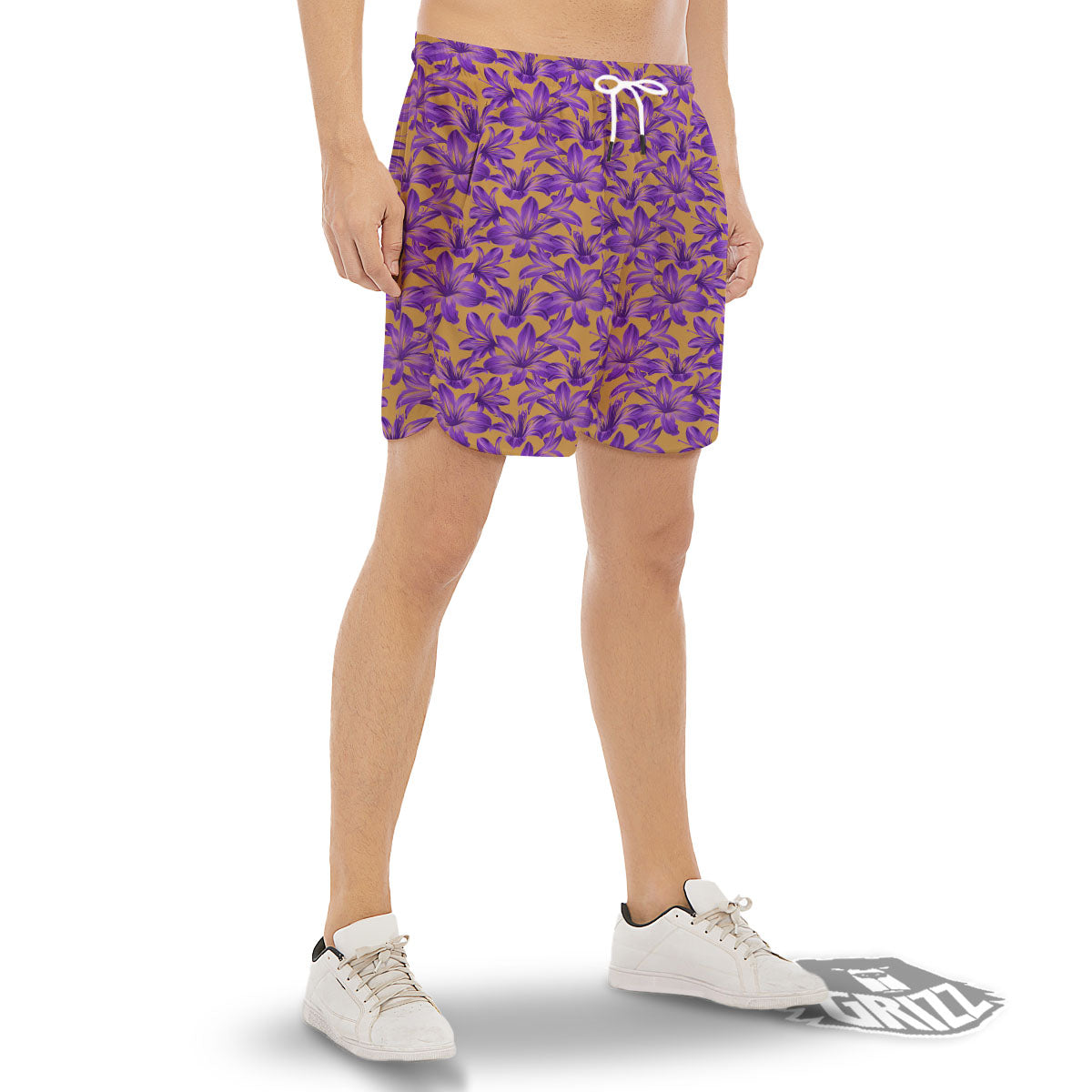 Amaryllis Japanese Purple Print Pattern Men's Gym Shorts-grizzshop