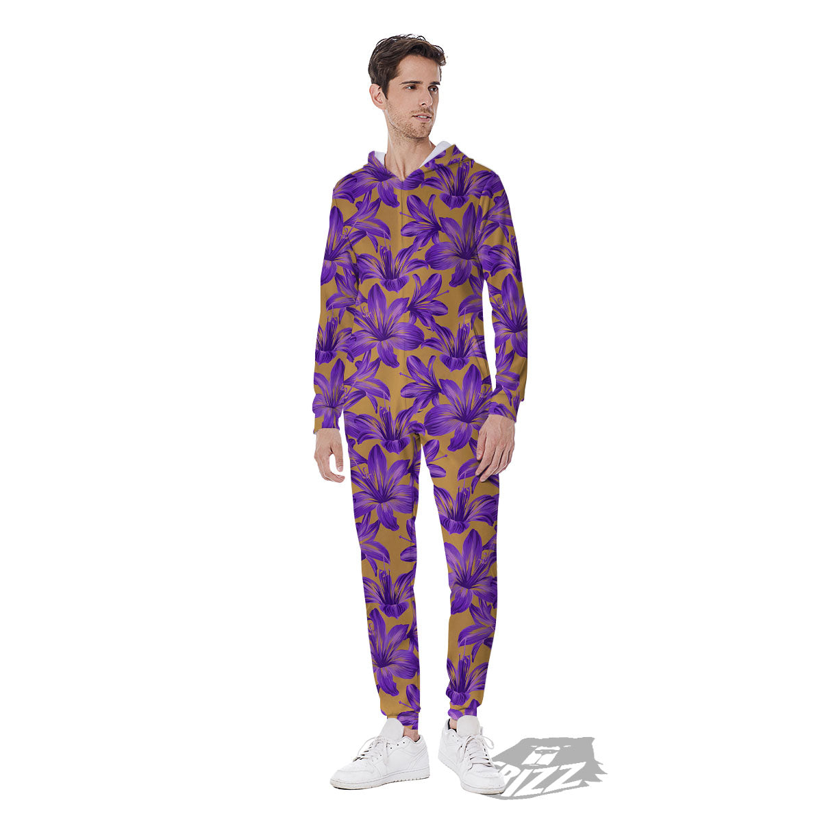 Amaryllis Japanese Purple Print Pattern Men's Jumpsuit-grizzshop