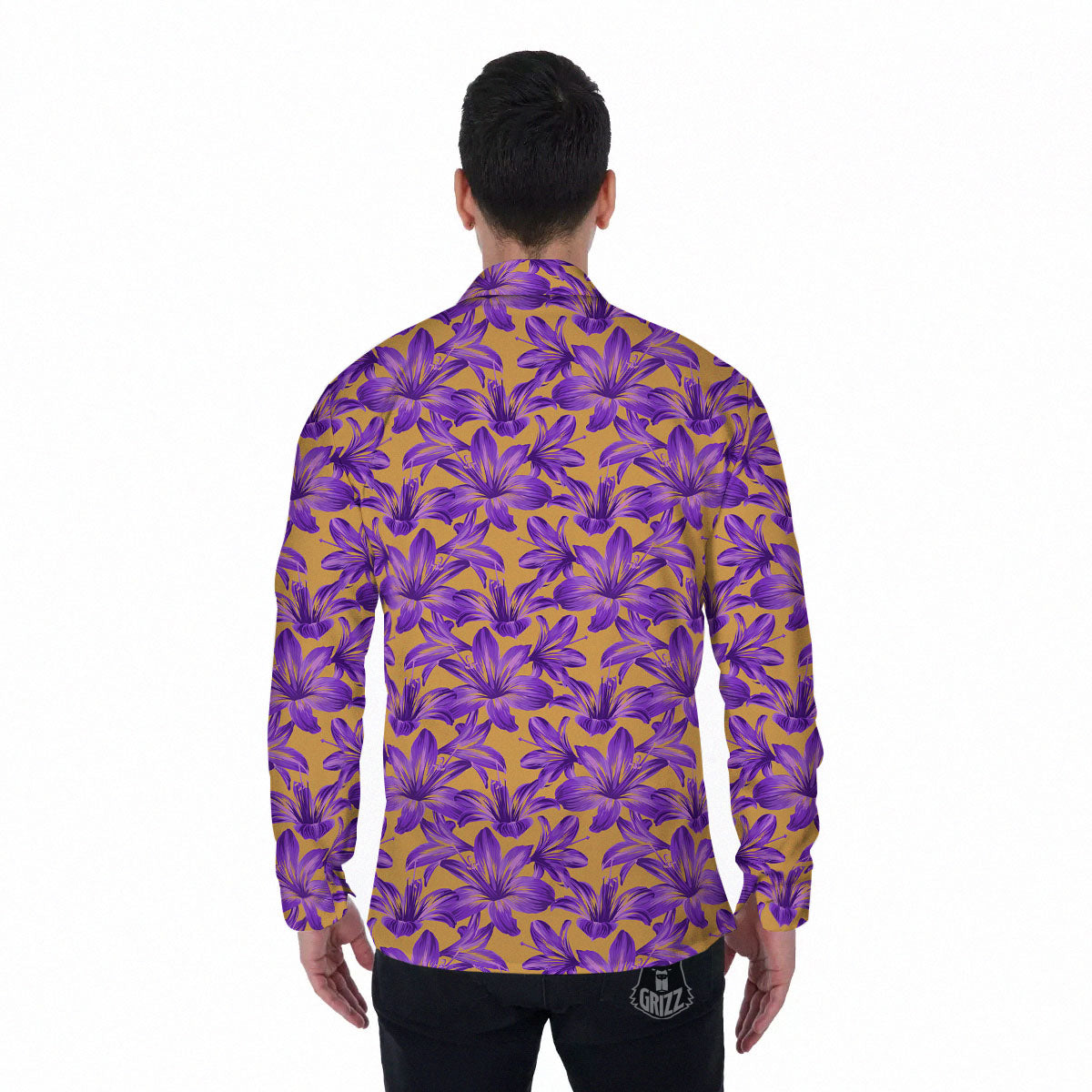 Amaryllis Japanese Purple Print Pattern Men's Long Sleeve Shirts-grizzshop