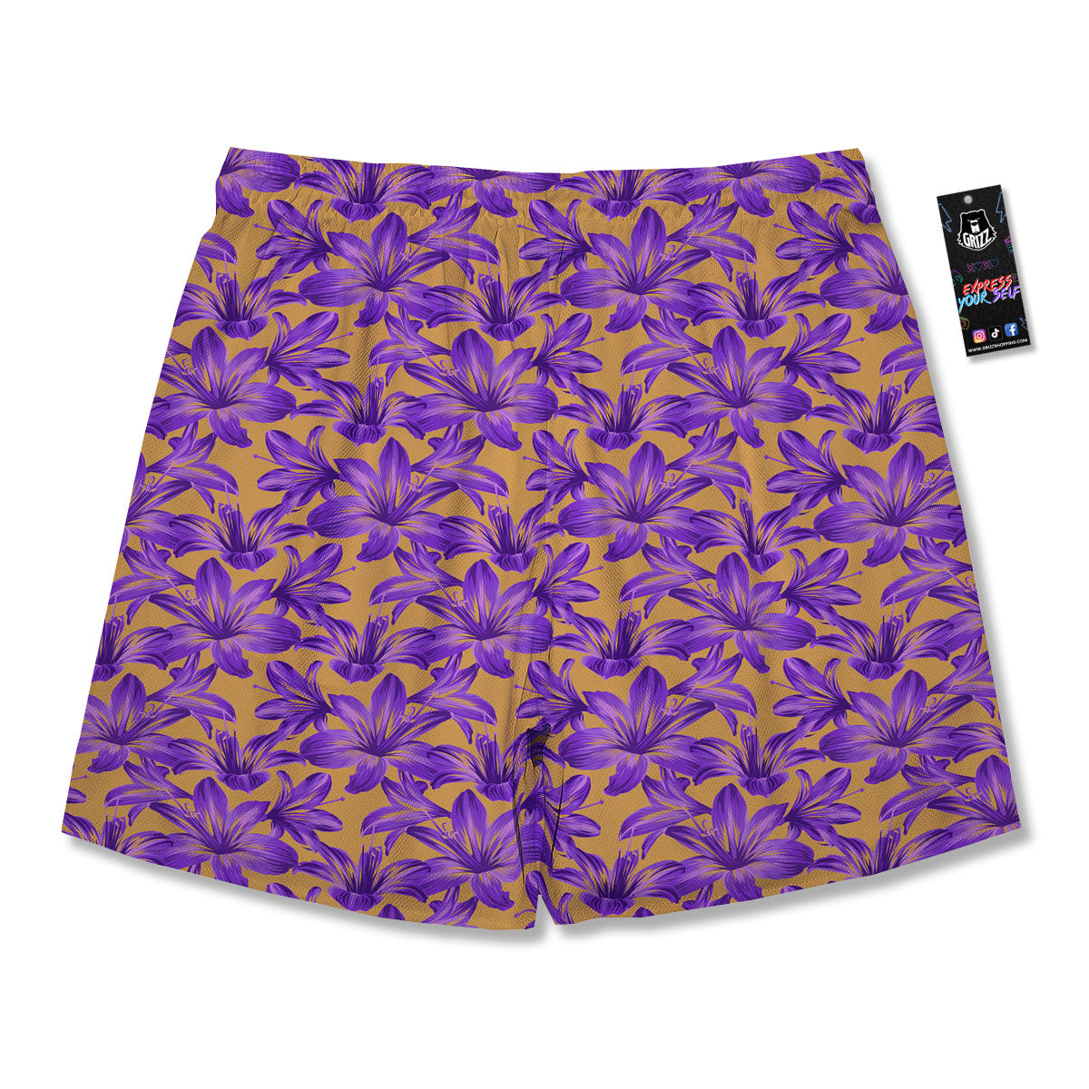 Amaryllis Japanese Purple Print Pattern Men's Running Shorts-grizzshop
