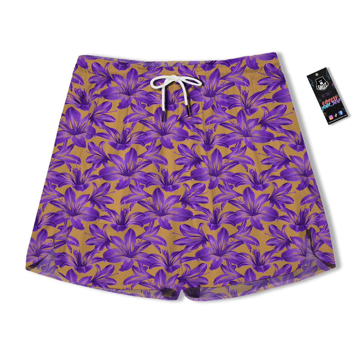 Amaryllis Japanese Purple Print Pattern Men's Running Shorts-grizzshop