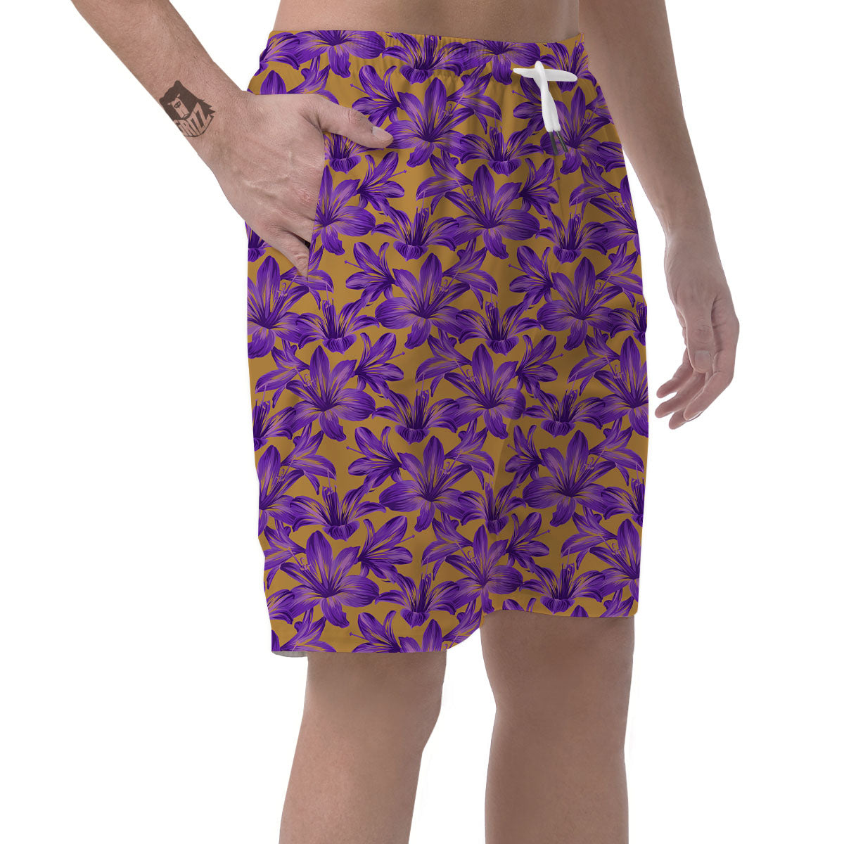 Amaryllis Japanese Purple Print Pattern Men's Shorts-grizzshop