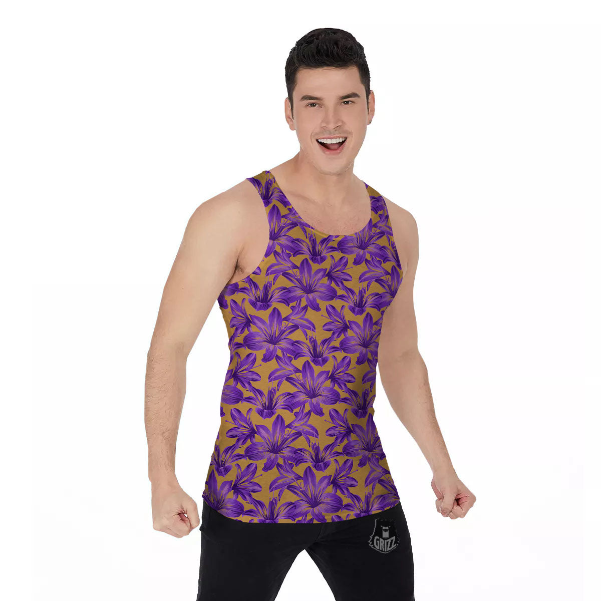 Amaryllis Japanese Purple Print Pattern Men's Tank Top-grizzshop