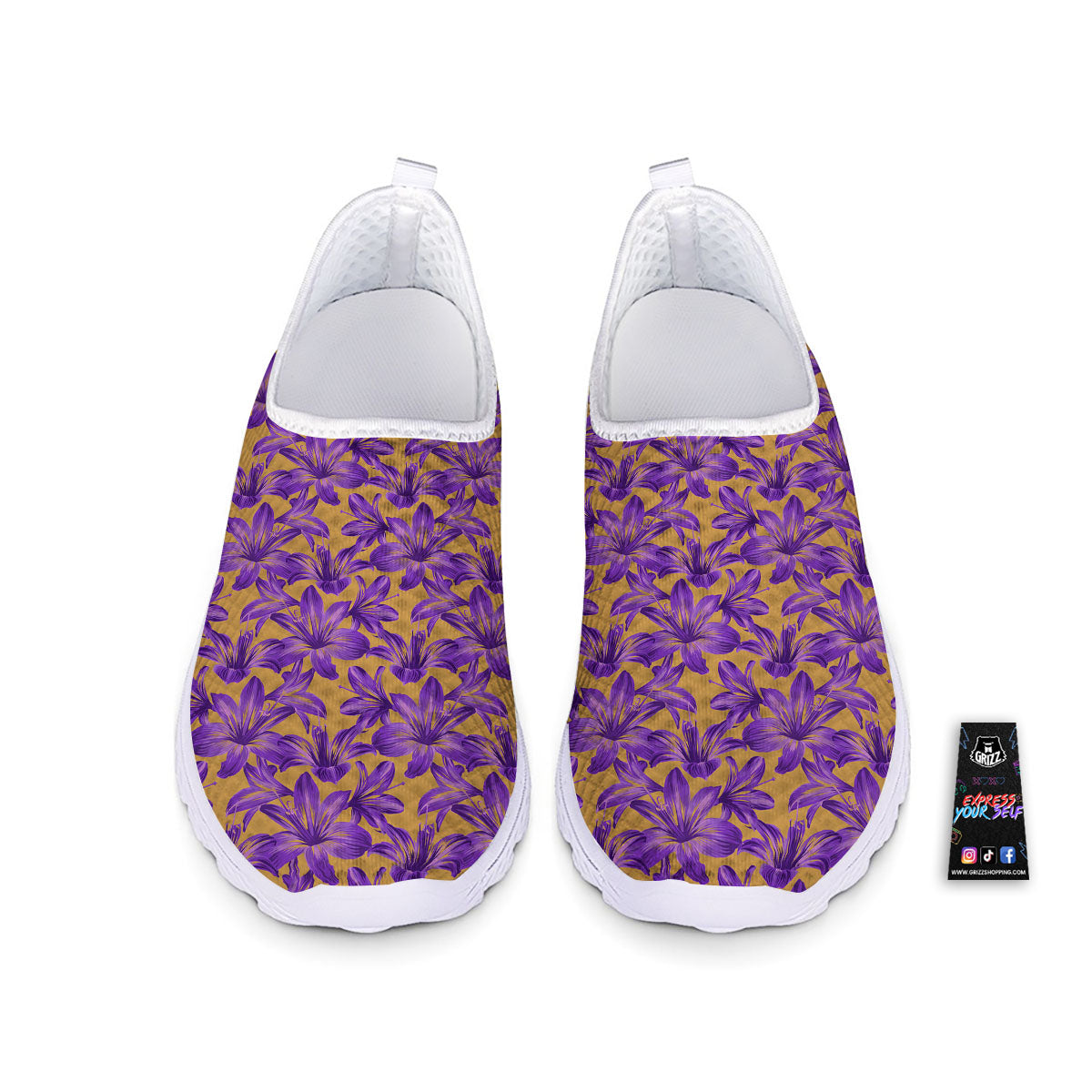 Amaryllis Japanese Purple Print Pattern Nurse Shoes-grizzshop