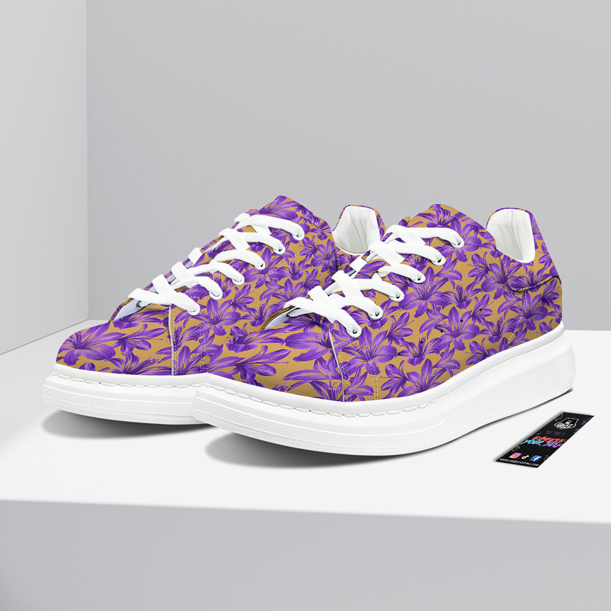 Amaryllis Japanese Purple Print Pattern Platform Shoes-grizzshop