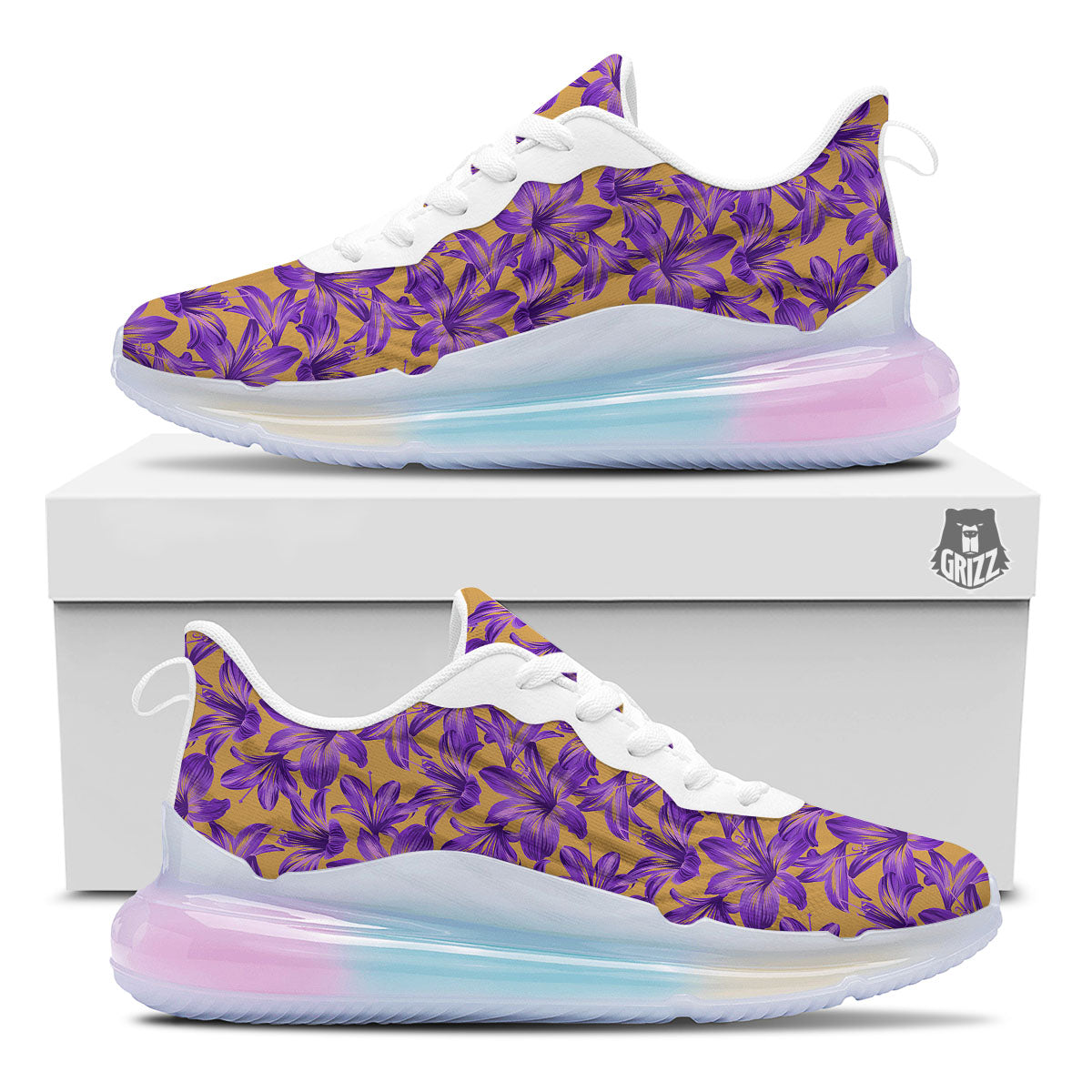 Amaryllis Japanese Purple Print Pattern Running Sneakers-grizzshop