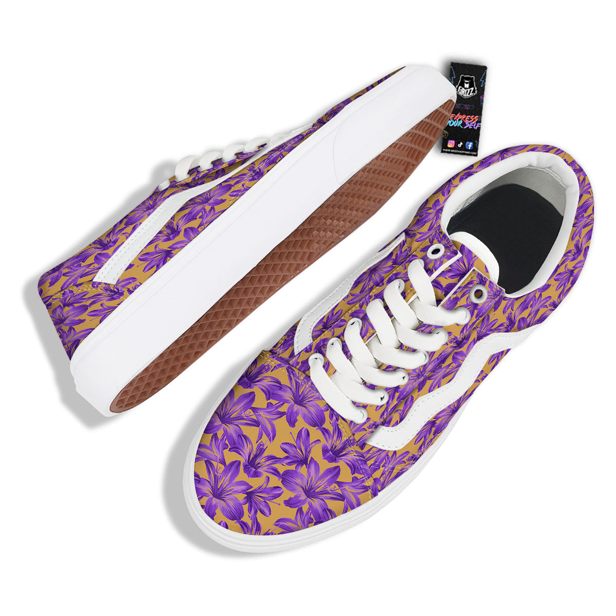 Amaryllis Japanese Purple Print Pattern Skate Shoes-grizzshop