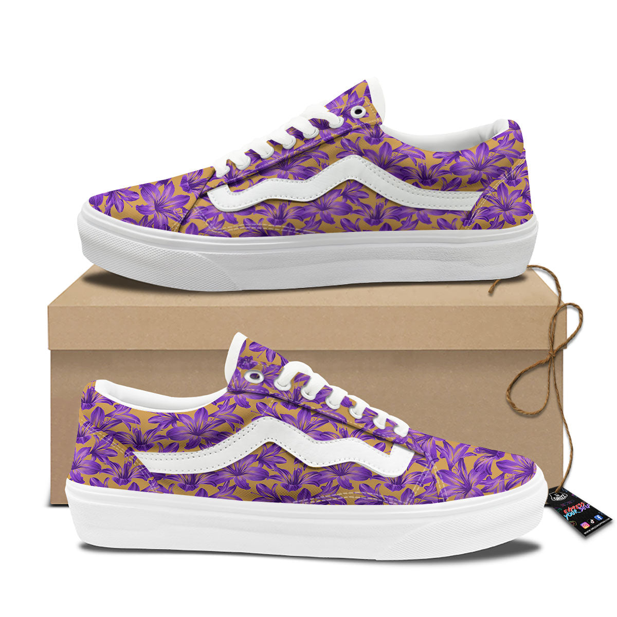 Amaryllis Japanese Purple Print Pattern Skate Shoes-grizzshop