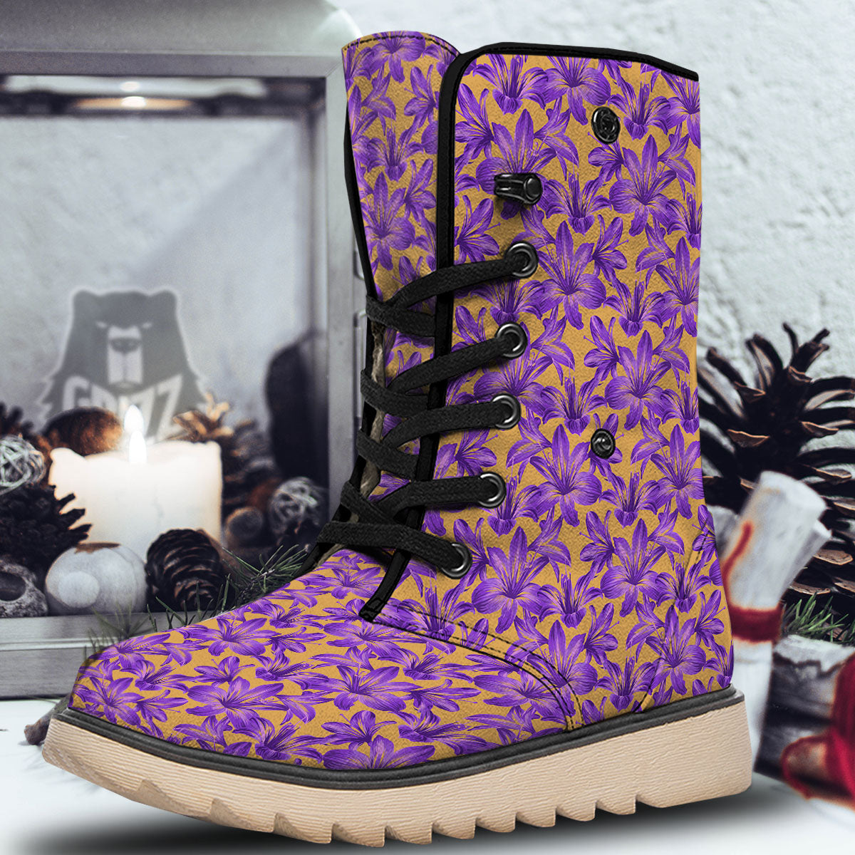 Amaryllis Japanese Purple Print Pattern Snow Boots-grizzshop