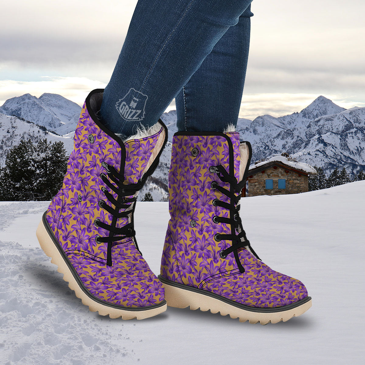 Amaryllis Japanese Purple Print Pattern Snow Boots-grizzshop