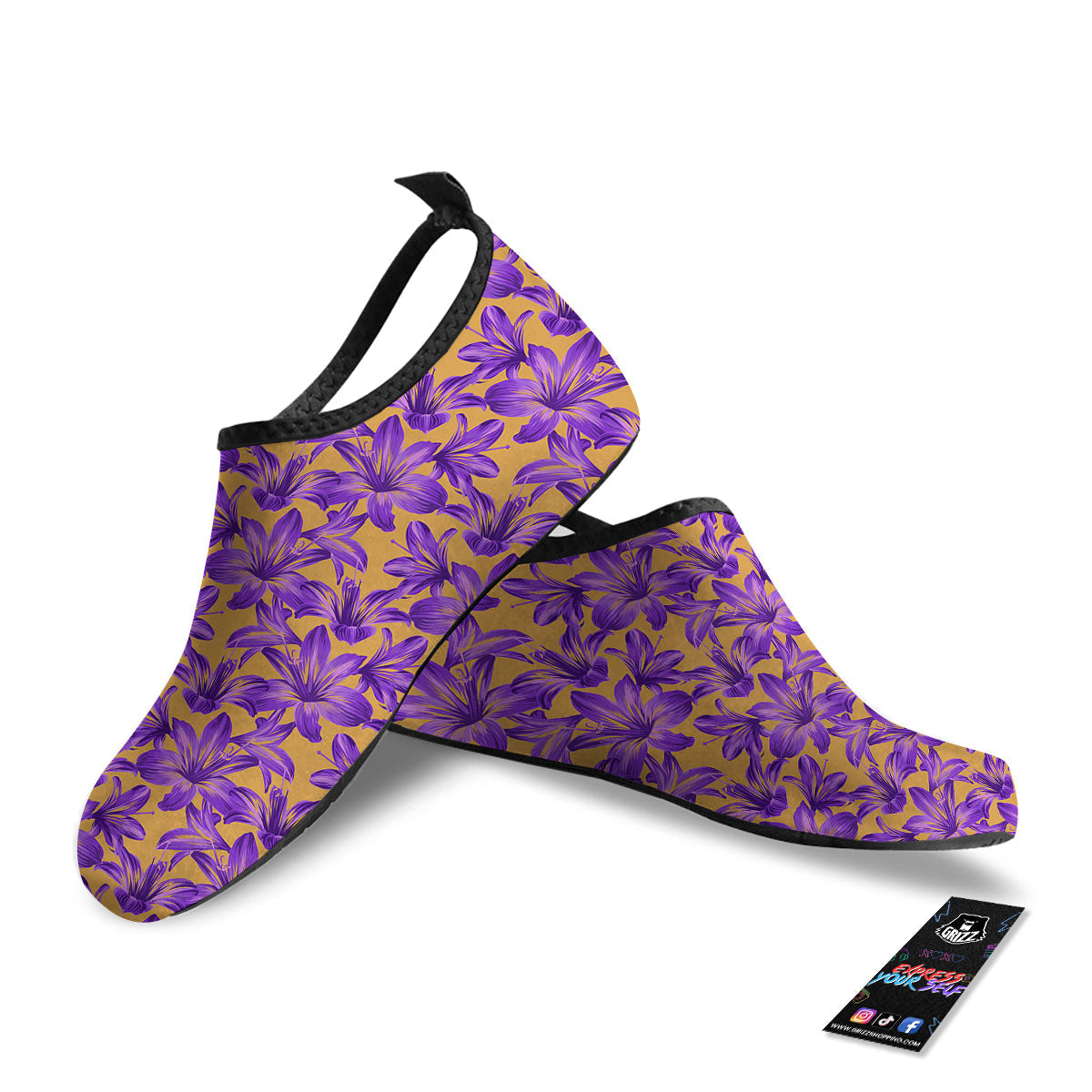 Amaryllis Japanese Purple Print Pattern Water Shoes-grizzshop