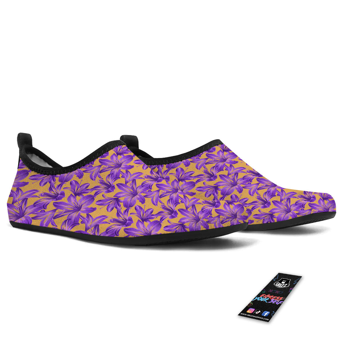 Amaryllis Japanese Purple Print Pattern Water Shoes-grizzshop