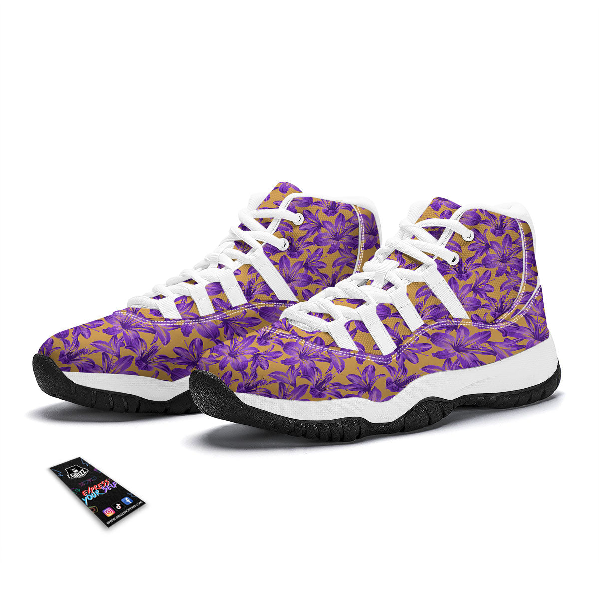 Amaryllis Japanese Purple Print Pattern White Bball Shoes-grizzshop