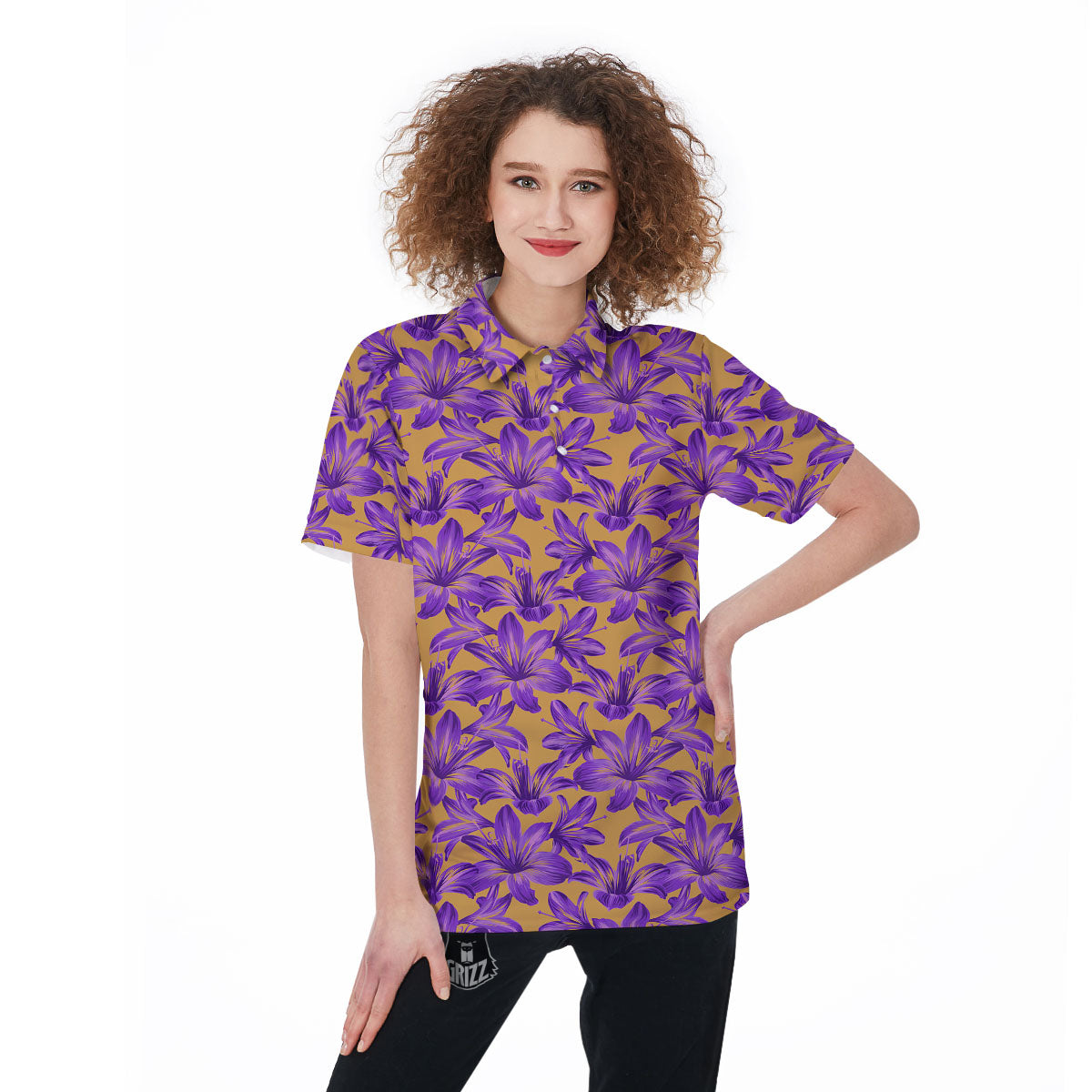 Amaryllis Japanese Purple Print Pattern Women's Golf Shirts-grizzshop