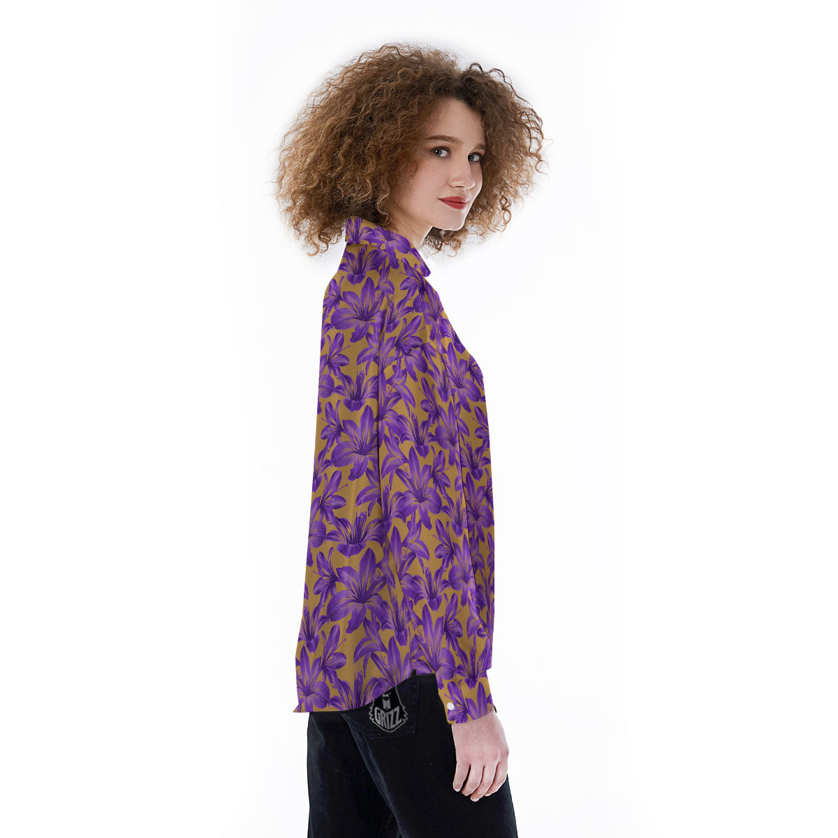 Amaryllis Japanese Purple Print Pattern Women's Long Sleeve Shirts-grizzshop