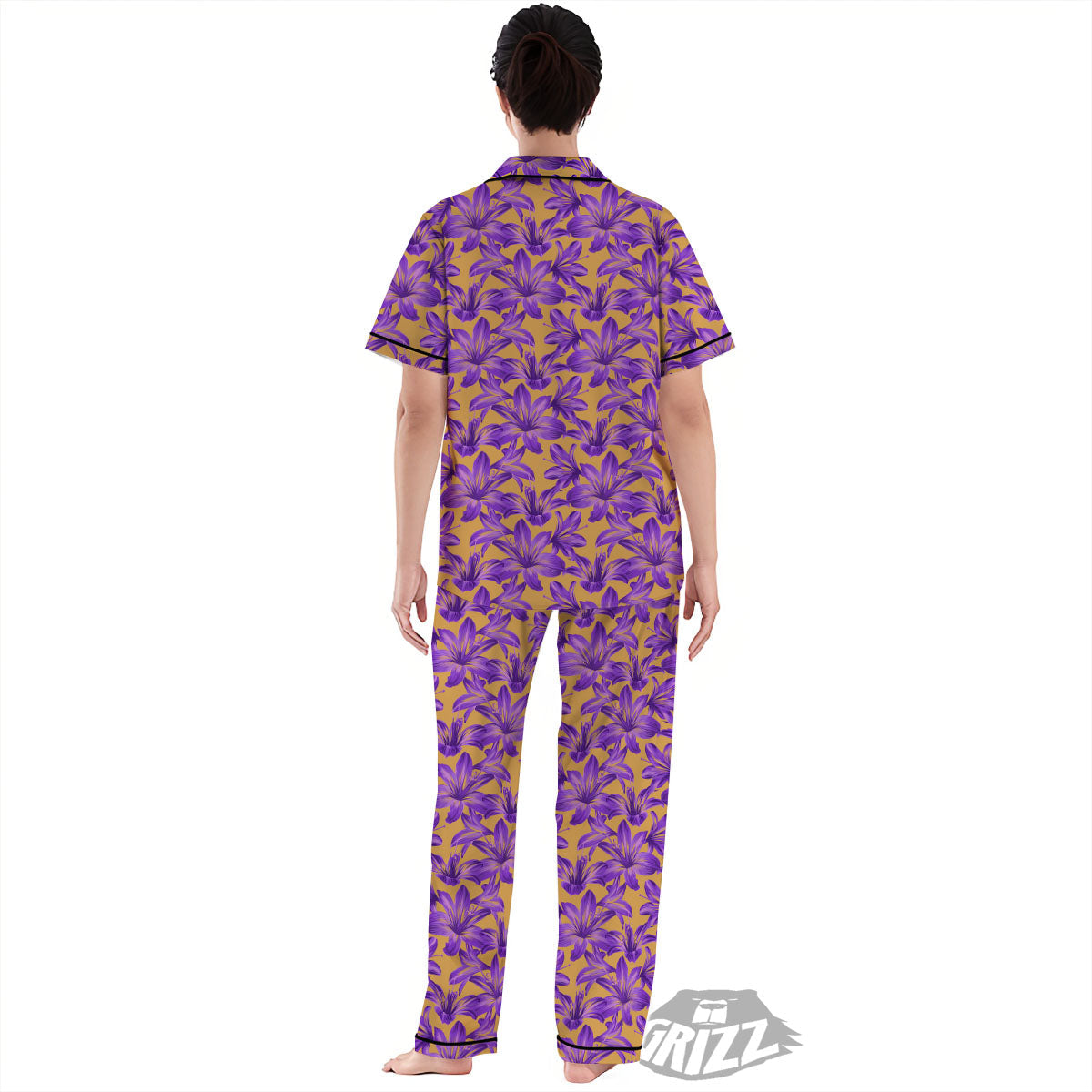 Amaryllis Japanese Purple Print Pattern Women's Pajamas Set-grizzshop